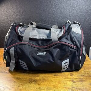 Coleman Duffel Bag Black Gray Red Trim Travel Gym Sports Luggage‎